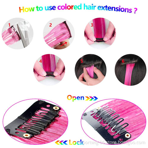 Synthetic Brighton Hair Straight Hot Fashion  One Clip Clips in Highlight Extension Ombre Colorful Color Factory Party Highlight